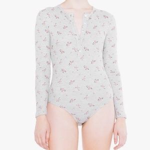 American Apparel gray floral Henley bodysuit
